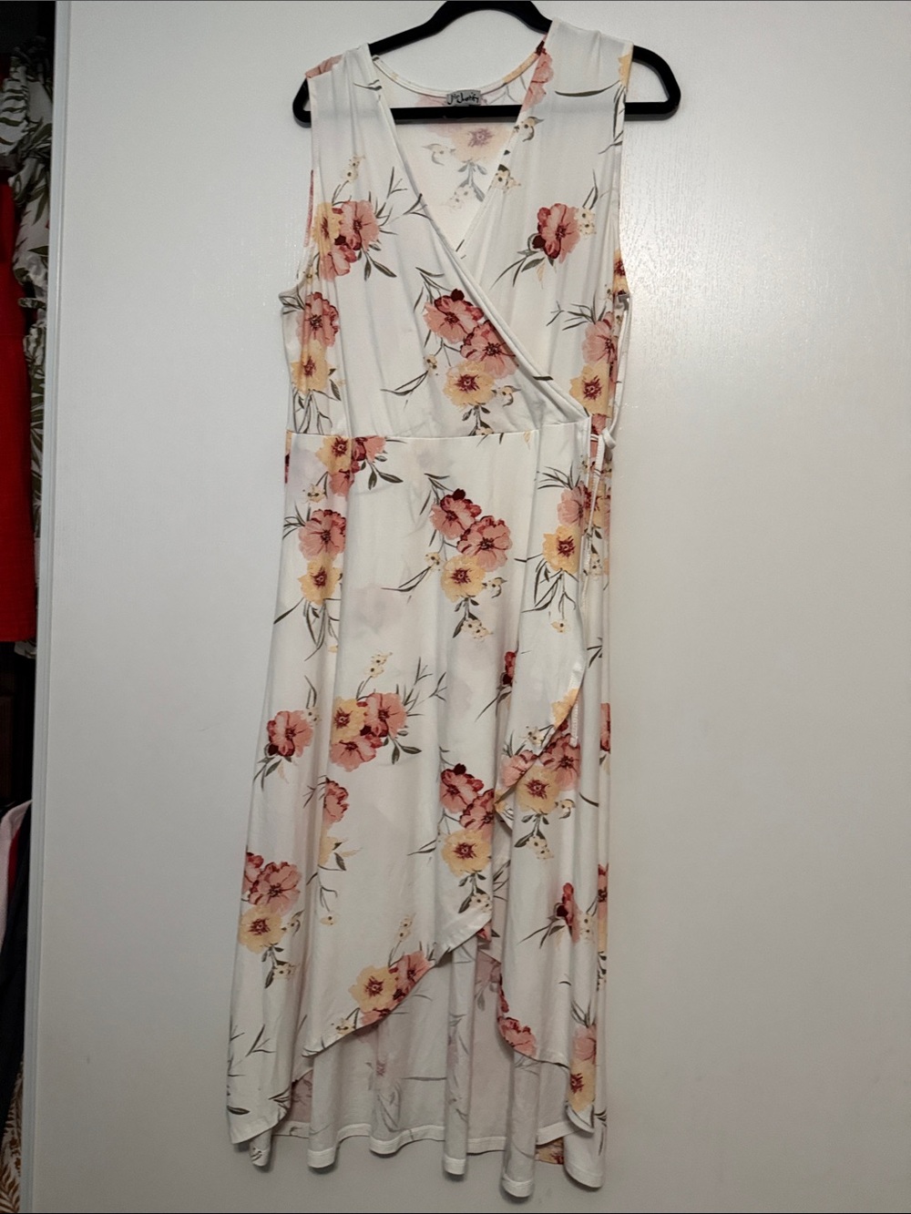 J for Justify Cream Floral High-Low Wrap Dress with Pink & Yellow Blooms